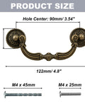 4 Pack Antique Bail Pull Handles With 3.5 Inch Hole Center For Cabinets And Dressers, drop drawer pull dimensions and screws