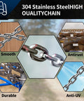 Heavy Duty Stainless Steel Link Chain 304 5/64 Inch Links, 6.5 Foot, 80 Lb Load, features smooth, antirust, durable, anti-UV qualities.