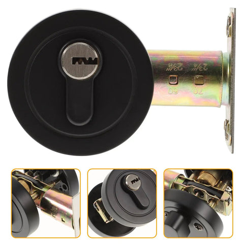 Black Zinc Alloy Deadbolt Lock Single Cylinder For Bedroom Doors With Keys Heavy Duty Entry Hardware, viewed from the front.