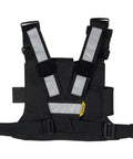 Radio Chest Harness Vest in black with reflective stripes, adjustable straps, and full-size ham radio pouch for secure everyday carry.