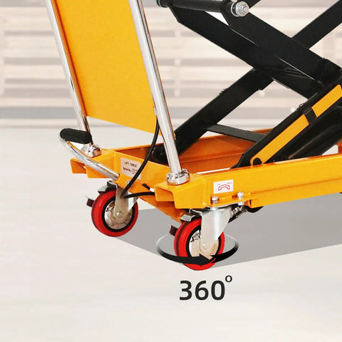Heavy Duty Manual Scissor Lift Cart With Solid Hydraulic Base For Smooth Job Site Hustle And Garage Transport Easy Foot Pedal Operation Handles Three Hundred Thirty Pounds Like A Champ