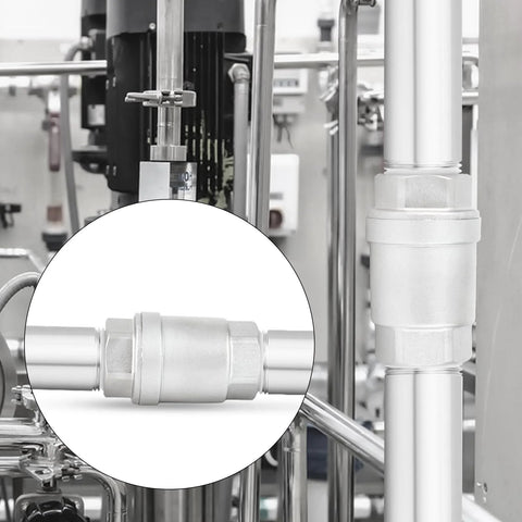 Two 1-inch female vertical check valves in 304 stainless steel for backflow prevention (inline view)