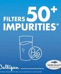 Image of text highlighting filter's ability to remove 50+ impurities, with illustrations, related to Fridge Water Filter Replacement For Whirlpool EDR1RXD1 CUW1.