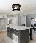 Industrial Flush Mount Ceiling Light With Seeded Glass Shade For Hallway Entryway Kitchen Living Room Bright 2 Light E26 Fixture In Black Metal Finish Durable And Easy To Clean Homes installed in kitchen view.