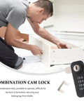 Man installing Mechanical Combination Door Latch Password Lock For Steel Cabinets And Lockers on white cabinet drawer