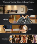 Unsharpened Stainless Steel Katana Iaito for Iaido practice shown for display, training, gift, and cosplay use.
