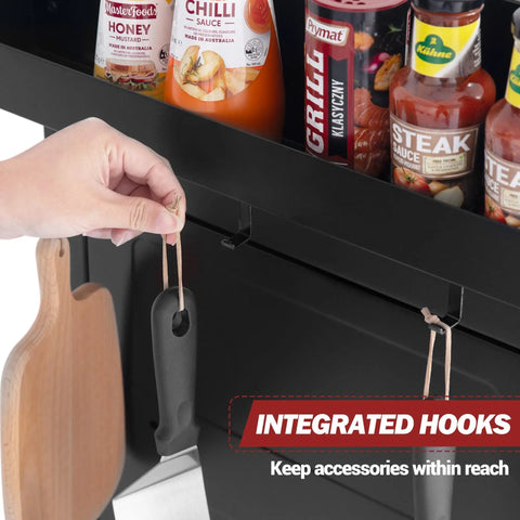 Outdoor Grill Cart With Wheels A Movable Stainless Steel Kitchen Island With Storage Cabinet and Integrated Hooks