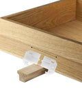 Plug And Play Rear Drawer Slide Guides Four Pack For One Quarter Inch Rails T Shape Center Mount Wood Track Heavy Duty Plastic Back Plates Smooth Operation No More Squeaky Bottoms Built Tough Home Repair Fix Made In Usa on wooden drawer.