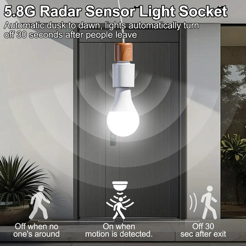 E26 E27 Motion Sensor Light Socket With Auto On Off Dusk To Dawn 360 Degree Radar Motion Detector in use outdoors