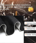 Close-up of black suede headliner fabric with thick foam backing for automotive interior roof lining.