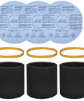 Three Pack Foam Sleeve Filters And Three Pack Wet Dry Vacuum Filters For 5 Gallon And Up Vacuums VF2002 Dry Discs with accessories