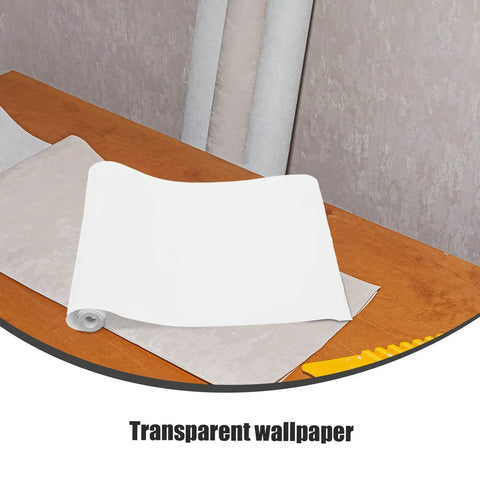 Killer Slick Clear Self Adhesive Wall Paper Roll For Kitchen Backsplash Protector and Fridge Wrap heat resistant transparent film on wooden table.