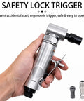 Top Rated Heavy Hitter Air Die Grinder 1/4 Inch 25000 Rpm Variable Speed Throttle With Built In Regulator featuring safety lock trigger in hand.