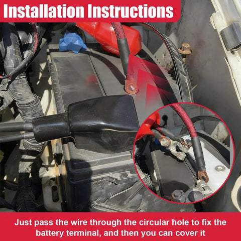 Top Shelf Car Battery Terminal Connector Kit With Beefy Positive And Negative Post Clamps installation showing wire connection.