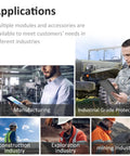 Image showcasing applications of Built Like A Tank 10 1 Inch Rugged Tablet Running Windows 11 Pro across various industries.