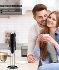 Electric Handheld Milk Frother With Stand For Coffee At Home, Milk Foamer And Mini Mixer displayed on a kitchen counter