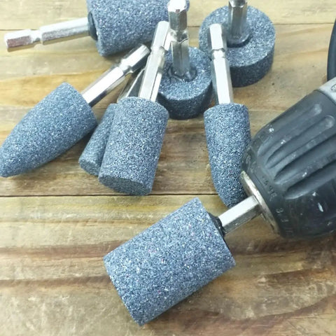 8 Piece Rotary Grinding Stone Set with One Quarter Inch Hex Shank Pro Grade Assorted Cone Cylinder and T Shape Mounted Bits