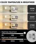 Modern LED Wall Sconce With Crystal Post 2700K 4000K 5000K Adjustable Color Temperature Brushed Nickel Vanity Light display