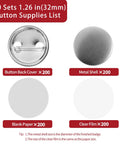 Onemorello 32mm button maker supplies kit: metal shells, button back covers, blank paper, and clear film (200 each)