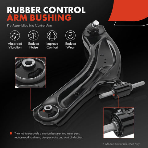 Two Front Lower Control Arm Kit With Ball Joints And Bushings For Nissan Rogue 2014 2020 Rogue Sport 2017 2022 And Qashqai 2017 2023 Keeps Your Ride Smooth And On Point, showing rubber control arm bushing and assembly details.