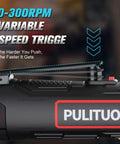 Variable speed trigger on Cordless Electric Ratchet Wrench Three Eighths Inch Drive, highlighting push speed feature.