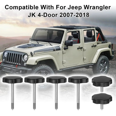 Door Surround Knobs Kit With Pins For Jeep Wrangler JK 2007 To 2018 showcased with Jeep and knob details