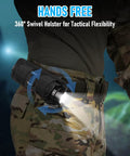 Tactical Flashlight With Holster And Charger, 1000 Lumen LED Duty Light, hands-free belt holster use, camo outfit