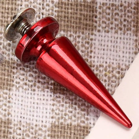 Red cone spike metal rivet detailing, part of 10 Set Red Cone Spikes Punk Rivets Heavy Duty Metal Studs For Leather Belts Coats And Streetwear.