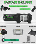 Package includes for 3500 Lb 12V Electric Winch For ATV UTV Boat With Wired And Wireless Remotes, Roller Fairlead, Steel Cable
