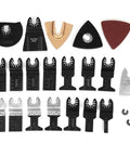 Universal Oscillating Saw Blades Set For Wood Metal Plastic High Carbon Steel 26 Pieces Multitool Kit displayed in rows
