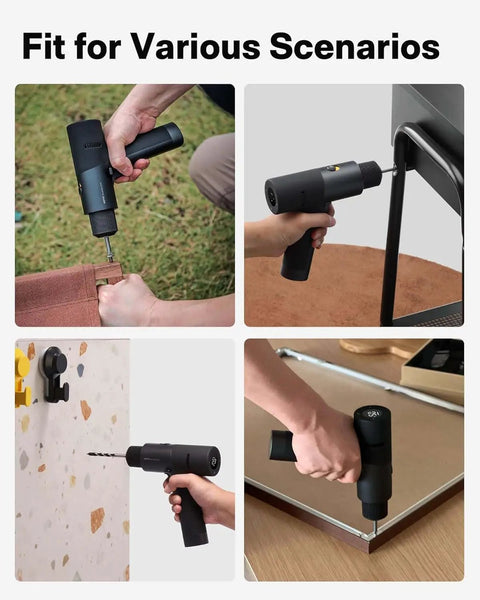Various scenarios using Cordless Brushless Drill Kit 12V With LED Digital Display and 30 Precision Gears for home tasks