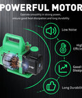 Powerful motor feature of 4.5 CFM Vacuum Pump With Brass Manifold Gauge Set, highlighting low noise, high efficiency, and durability.