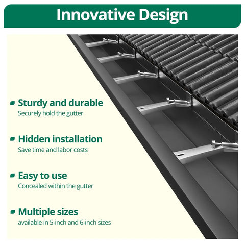 25 Pack 5 Inch Gutter Hangers With Pre Inserted Screws Hidden Design For K Style Aluminum Gutters installed on roof edge