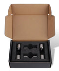 Four stainless steel flange two-hole alignment pins in foam insert, 1-1/8 in and 1-5/8 in diameters.