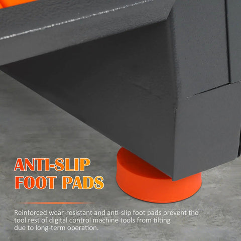 Close-up of Heavy Duty CNC Tool Holder Rack Storage Organizer with orange anti-slip foot pads for stability.