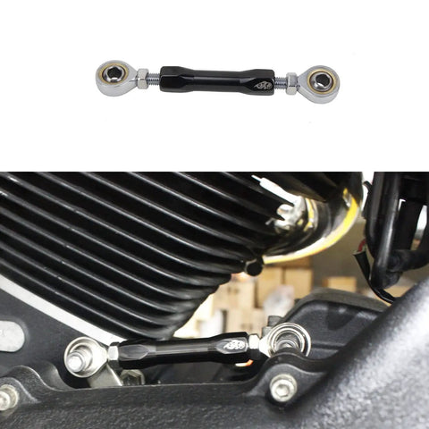 Titanium Black CNC Shifter Mid Control Linkage Rod For Harley Davidson Dyna 1984 To 2017 Ride Ready 18 Later Street Bob And Softail FXLR FXLRS FXLRST FXRST Adjustable Eye To Eye 4.0 To 5.5 Inches, installed on Harley engine