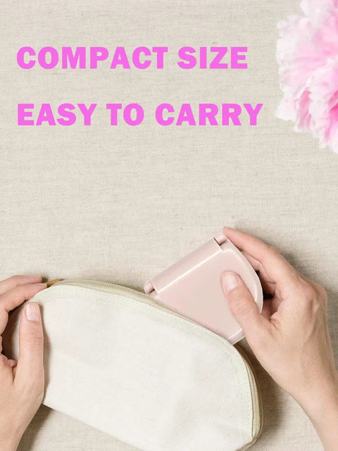 Ultra Handy Mini Sewing Kit For On The Go Travel Size Emergency Pocket Kit being placed into a small beige pouch.