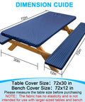 Waterproof Picnic Table Cover With Elastic Edges For 72 Inch Table And 72 Inch Benches Built In Storage Pocket Portable Table Cloth Bench Covers For RV Camping And Outdoor Picnics No Fuss Setup shown on table and benches.