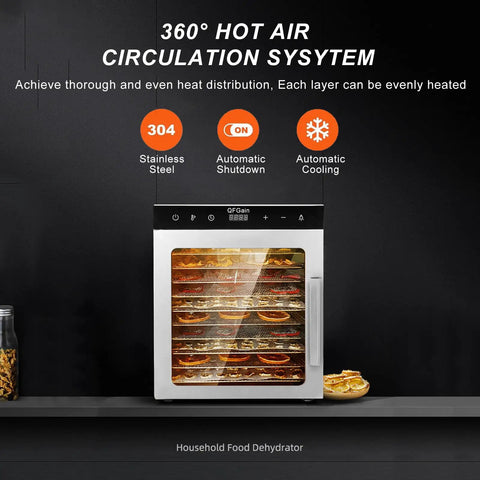 Top Shelf 800W LED Freeze Dryer With 12 Stainless Steel Trays showing 360-degree hot air circulation for even drying.