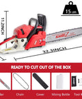 Gas Chainsaw For Tree Cutting And Firewood, 61.5cc 3.8HP 2 Stroke Engine with Germany Steel Chain and Precision Bar