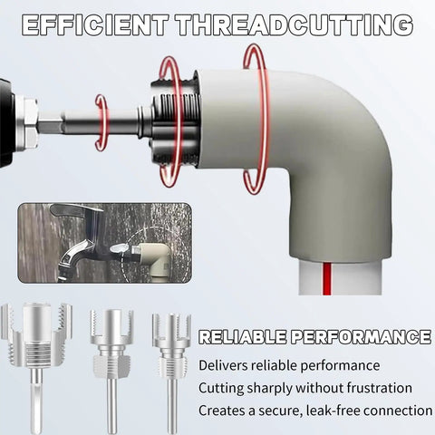 Pro 3 Piece Pvc Pipe Threader Kit For 1/2, 3/4 And 1 Inch Pvc Plastic Pipes, showcasing efficient threading on PVC pipe.