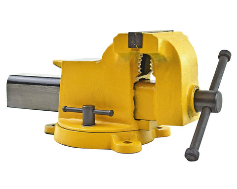 Heavy Duty 6 Inch Bench Vise With High Visibility Yellow Cast Steel, Swivel Base With 360 Degree Rotation, side view