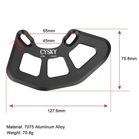 Beefy Lightweight Aluminum Alloy MTB Bash Guard for ISCG05 Mounts, Fits 22T-40T Single Chainrings, dimensions labeled