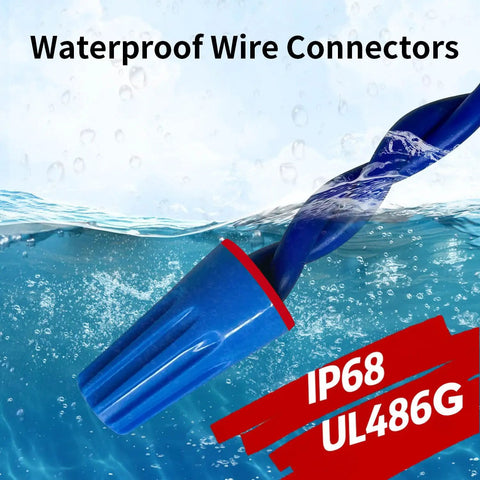 Waterproof Landscape Wire Connectors Kit, 45 Pieces, UL Listed, weatherproof silicone sealed electrical splice nuts underwater.