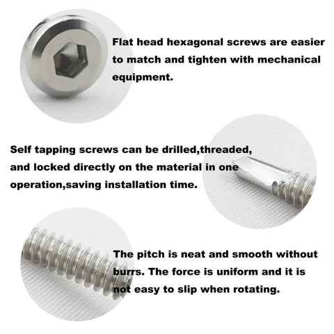 Heavy Duty No 12 Hex Socket Self Tapping Screws 1 Inch 410 Stainless Steel Self Drilling Sheet Metal Fasteners, flat head view