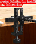 2-In-1 Cabinet Door Installation Jig Kit with adjustable metal mounting, quick hole opening, rebounder punch in action.