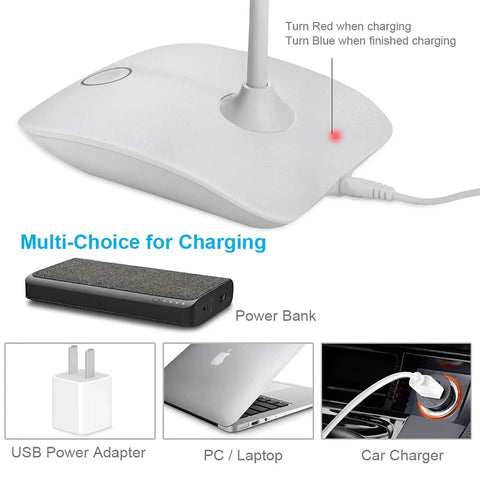 LED Desk Lamp Battery Operated Cordless Rechargeable Light Go Anywhere Flexible Portable Bedside Lamp