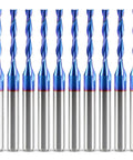 CNC Router Bits Set 1/8 Inch Shank 1/16 Inch Cutting Diameter Two Flute Upcut Flat Nose Carbide End Mills For Wood PVC MDF Hardwood 10Pcs