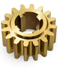 Close-up of 16 Tooth Spur Gear Replacement Part 238893 For Slide Out RV Campers, showing gold metallic finish and teeth detail.