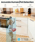 2K Indoor Security Camera System Dual Pack With 360 Degree Pan Tilt AI Tracking detecting child in kitchen.